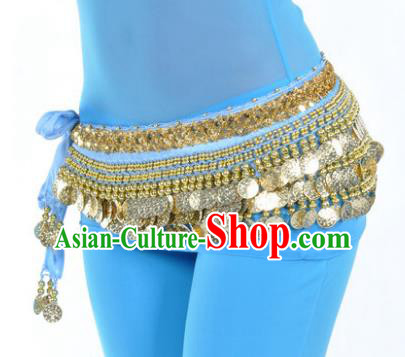 Asian Indian Belly Dance Paillette Blue Waist Accessories Waistband India Raks Sharki Belts for Women