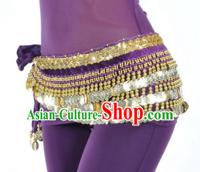 Asian Indian Belly Dance Paillette Purple Waist Accessories Waistband India Raks Sharki Belts for Women