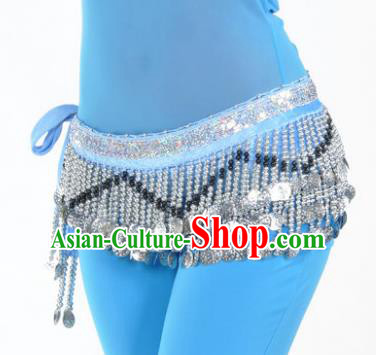 Indian Traditional Belly Dance Paillette Blue Belts Waistband India Raks Sharki Waist Accessories for Women