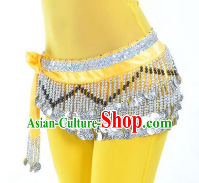 Indian Traditional Belly Dance Paillette Yellow Belts Waistband India Raks Sharki Waist Accessories for Women