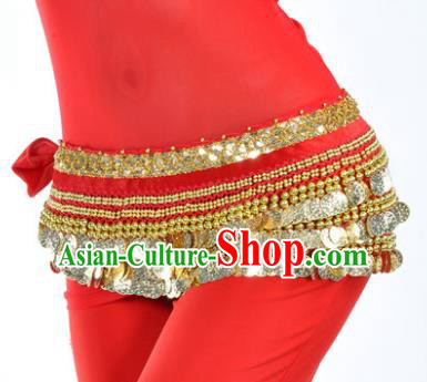 Asian Indian Traditional Belly Dance Red Waist Accessories Waistband India Raks Sharki Belts for Women