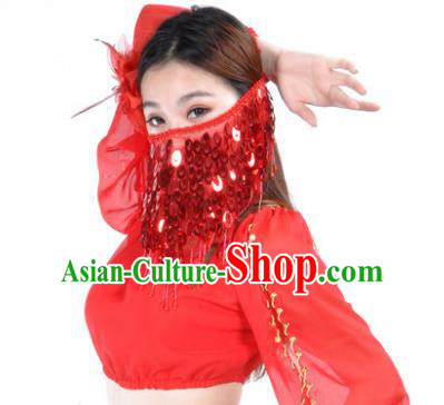 Indian Belly Dance Accessories Red Paillette Yashmak India Traditional Dance Mask Veil for for Women