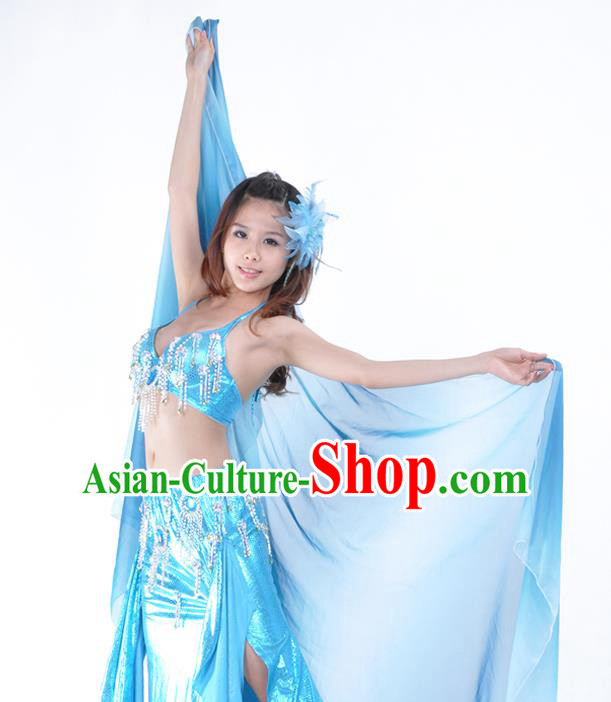 Asian Indian Belly Dance Accessories Blue Gauze Kerchief India Traditional Dance Scarf for for Women