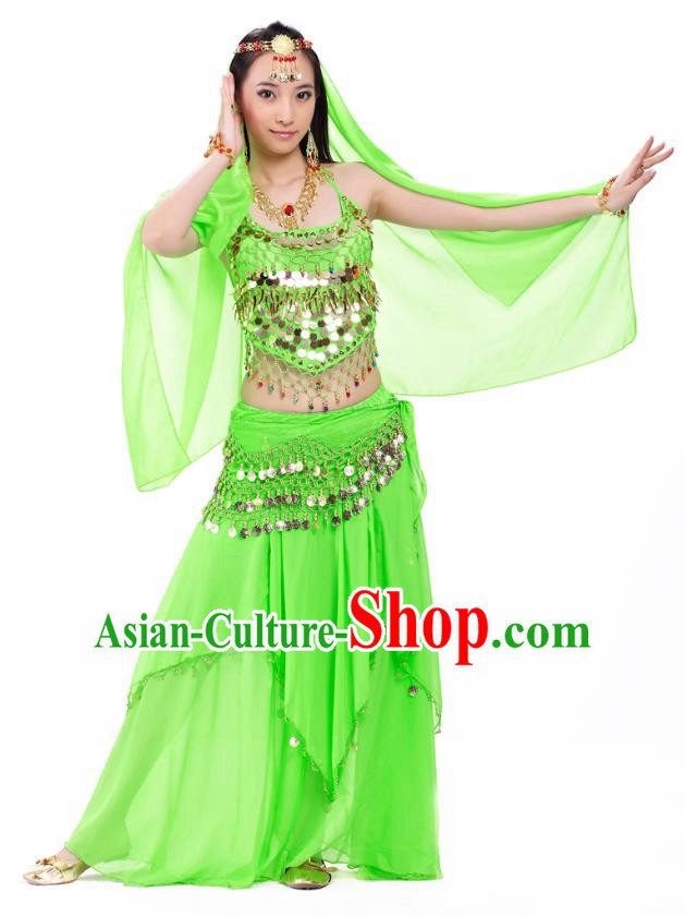 Top Indian Belly Dance Costume Oriental Dance Light Green Dress, India Raks Sharki Clothing for Women