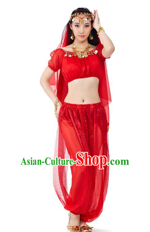 Top Indian Bollywood Belly Dance Costume Oriental Dance Red Dress, India Raks Sharki Clothing for Women