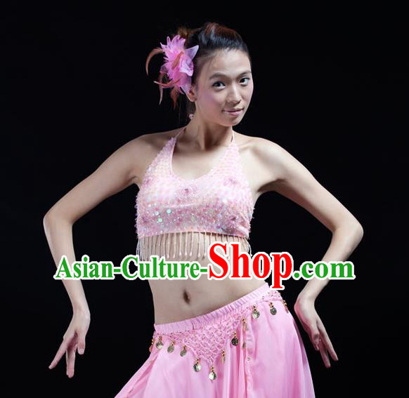 Top Indian Bollywood Belly Dance Costume Oriental Dance Pink Paillette Brassiere for Women