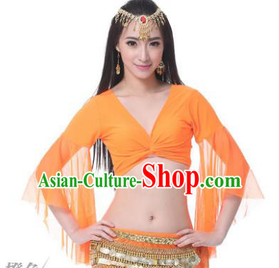 Indian Oriental Dance Belly Dance Costume Upper Outer Garment India Raks Sharki Orange Blouse for Women