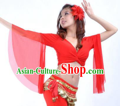 Indian Oriental Dance Belly Dance Costume Upper Outer Garment India Raks Sharki Red Blouse for Women