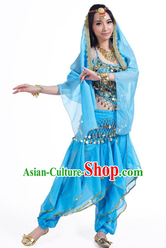 Indian Oriental Belly Dance Blue Costume, India Raks Sharki Bollywood Dance Clothing for Women