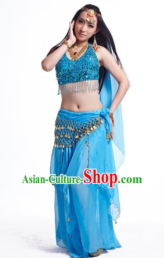 Indian Belly Dance Costume Oriental Dance Blue Dress, India Raks Sharki Bollywood Dance Clothing for Women