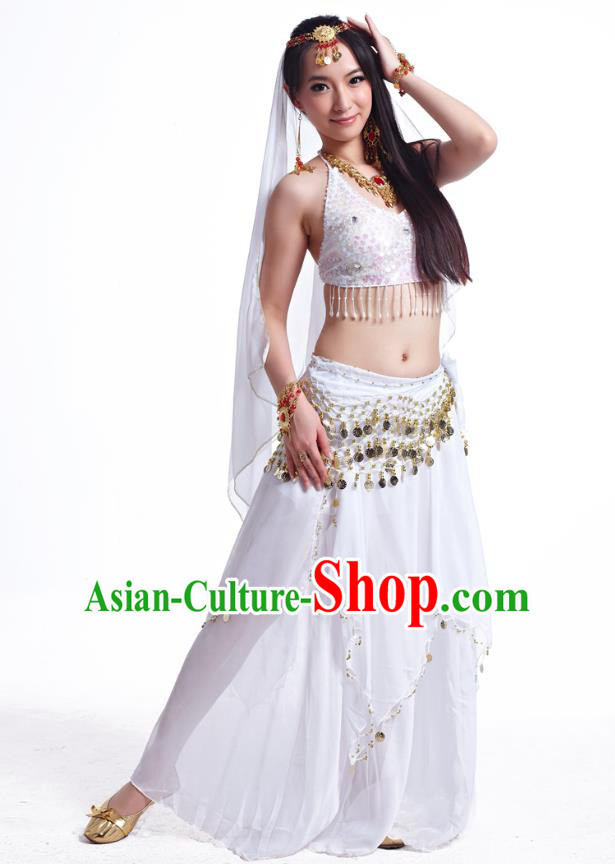 Indian Belly Dance Costume Oriental Dance White Dress, India Raks Sharki Bollywood Dance Clothing for Women