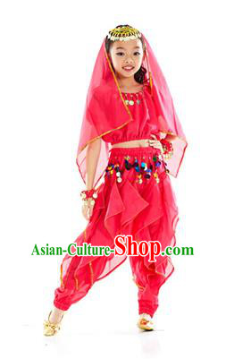 Top Indian Belly Dance Rosy Costume Oriental Dance Stage Performance Clothing for Kids