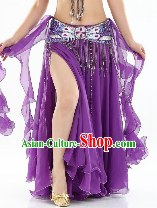 Top Indian Belly Dance Costume High Split Purple Skirt Oriental Dance Stage Performance Clothing for Women