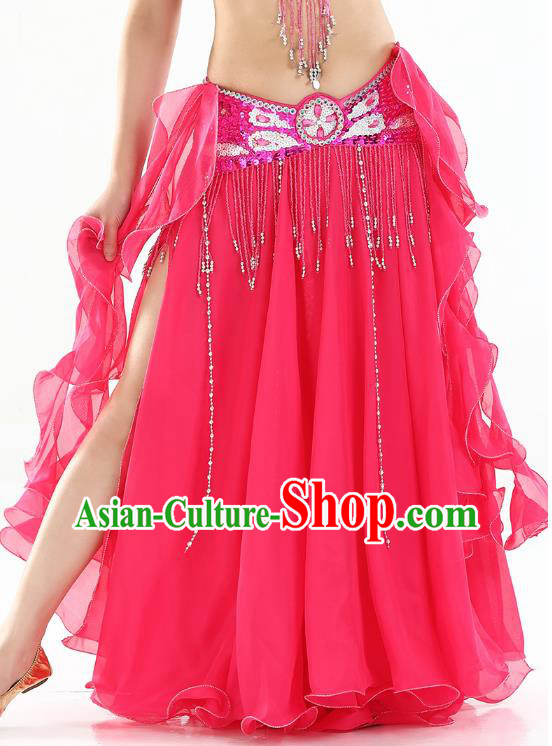 Top Indian Belly Dance Costume High Split Rosy Skirt Oriental Dance Stage Performance Clothing for Women