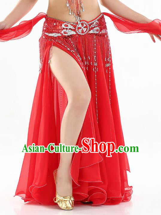 Top Indian Belly Dance Costume High Split Red Skirt Oriental Dance Stage Performance Clothing for Women