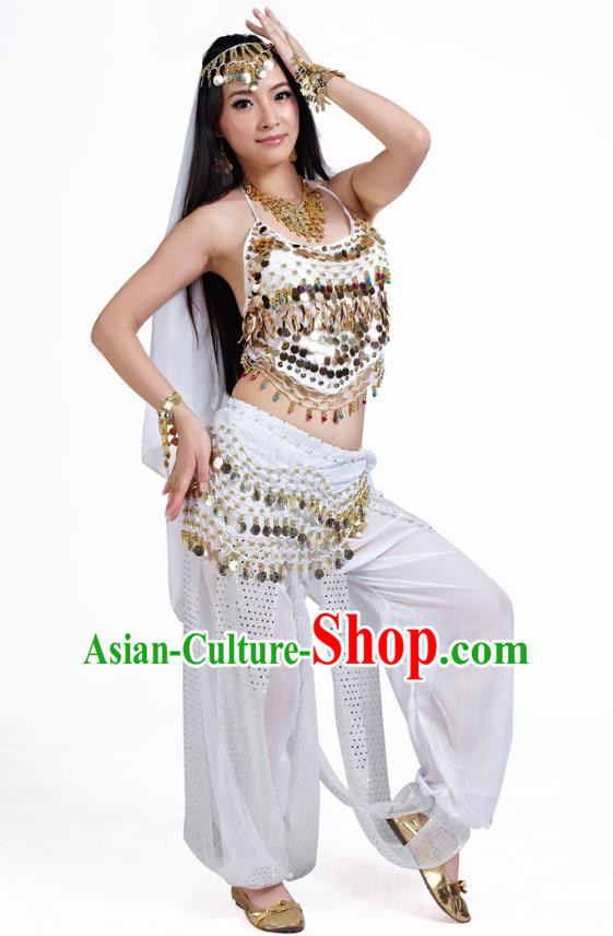 Indian Belly Dance Costume Bollywood Oriental Dance White Clothing for Women
