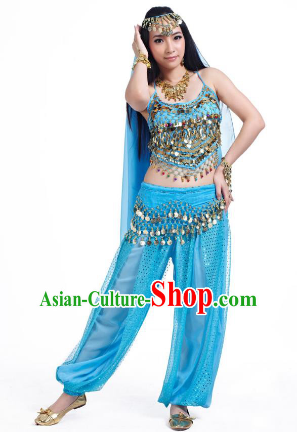Indian Belly Dance Costume Bollywood Oriental Dance Blue Clothing for Women