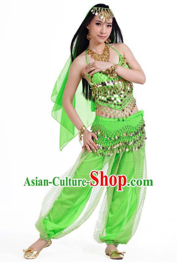 Indian Belly Dance Costume Bollywood Oriental Dance Light Green Clothing for Women