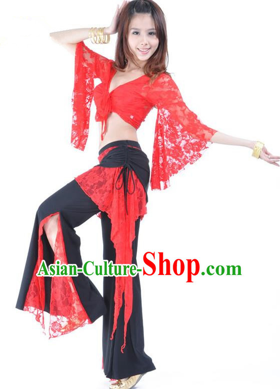 Indian Traditional Belly Dance Red Lace Clothing Asian India Oriental Dance Costume for Women