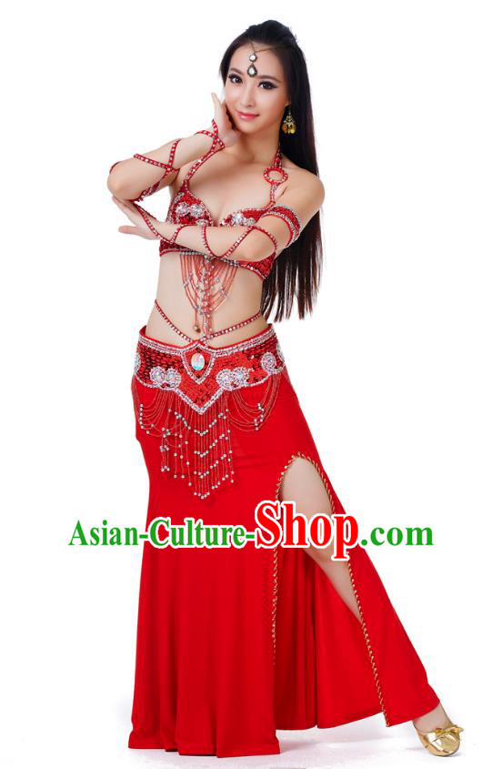 Indian Traditional Belly Dance Red Dress Asian India Sexy Oriental Dance Costume for Women