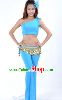 Asian Indian Belly Dance Costume India Oriental Dance Blue Suits for Women