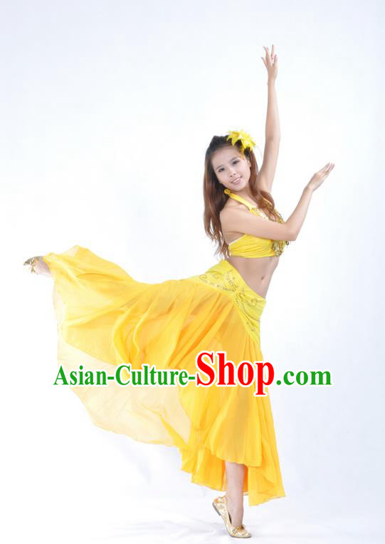 Asian Indian Traditional Belly Dance Costume India Oriental Dance Yellow Dress for Women