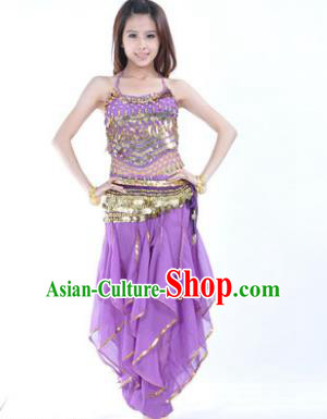 Indian Traditional Belly Dance Costume Asian India Oriental Dance Purple Clothing for Women