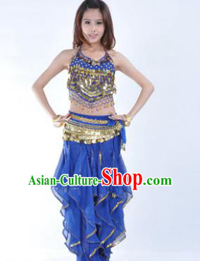 Indian Traditional Belly Dance Costume Asian India Oriental Dance Deep Blue Clothing for Women