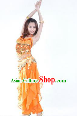 Indian Traditional Belly Dance Costume Asian India Oriental Dance Orange Clothing for Women