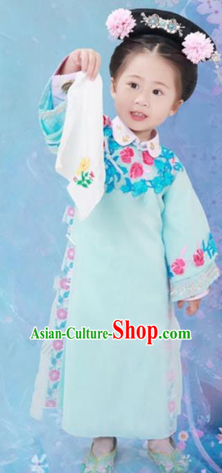 Traditional Chinese Qing Dynasty Princess Manchu Nobility Lady Costume and Headwear for Kids