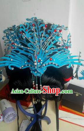 Traditional Handmade Chinese Beijing Opera Hair Accessories Phoenix Coronet Hairpins and Wig for Women