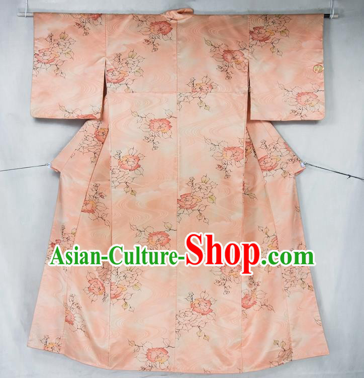 Asian Japanese Traditional Costumes Japan Furisode Kimono Yukata Printing Pink Dress Clothing for Women