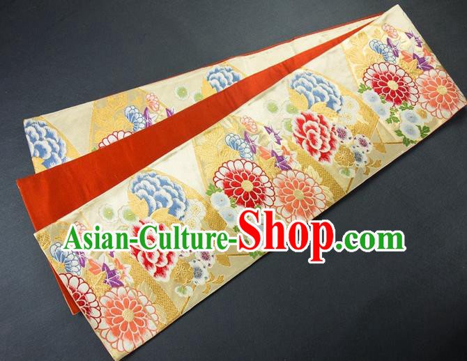 Asian Japanese Traditional Japan Kimono Belts Embroidered Peony Brocade Waistband for Women