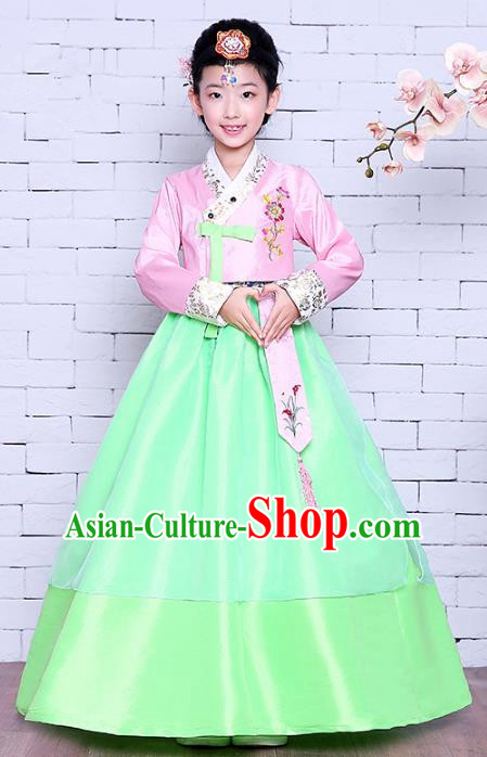 Asian Korean Dance Costumes Traditional Korean Children Hanbok Clothing Pink Blouse and Green Dress for Kids