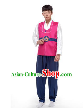 Asian Korean Palace Costumes Traditional Korean Bridegroom Rosy Hanbok Clothing for Men