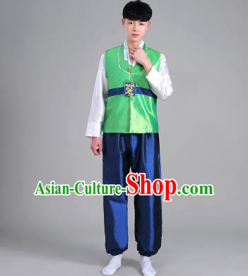 Asian Korean Palace Costumes Traditional Korean Bridegroom Green Hanbok Clothing for Men