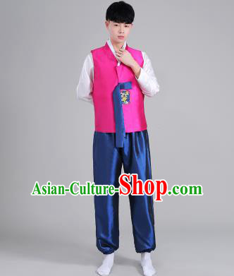 Asian Korean Palace Costumes Traditional Korean Bridegroom Rosy Hanbok Clothing for Men