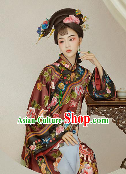 Chinese Traditional Qing Dynasty Imperial Concubine Costume, Ancient Manchu Lady Embroidered Clothing for Women