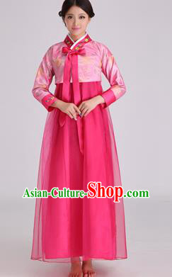 Asian Korean Palace Costumes Traditional Korean Bride Hanbok Clothing Pink Blouse and Rosy Veil Dress for Women