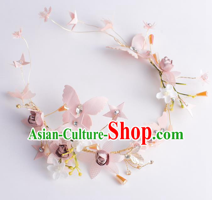 Handmade Classical Wedding Hair Accessories Bride Pink Butterfly Hair Clasp Headband for Women