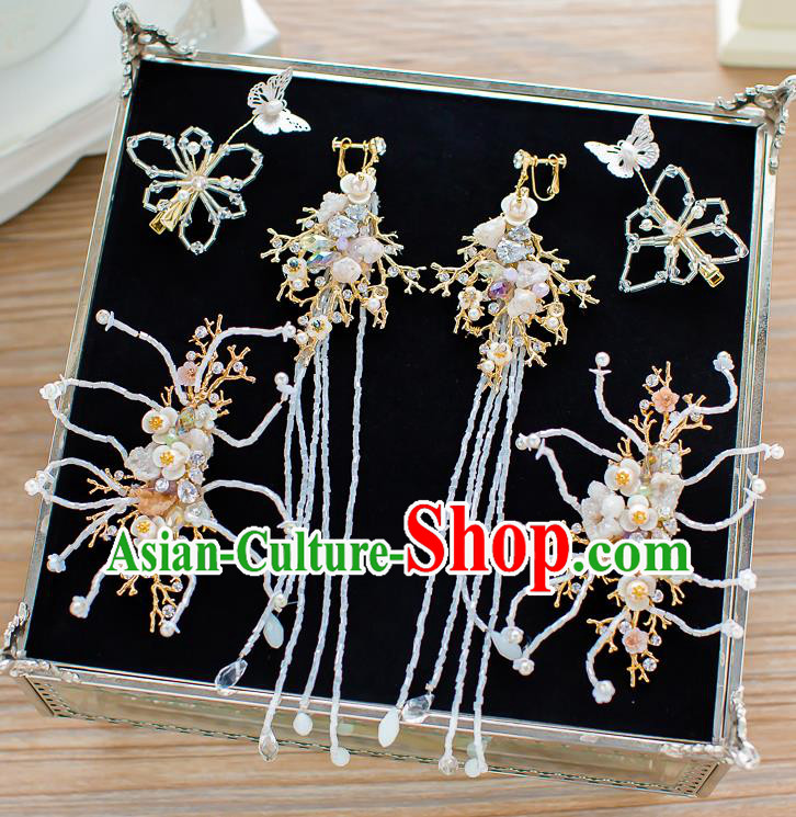 Handmade Classical Wedding Accessories Bride Hair Stick and Tassel Earrings Headwear for Women