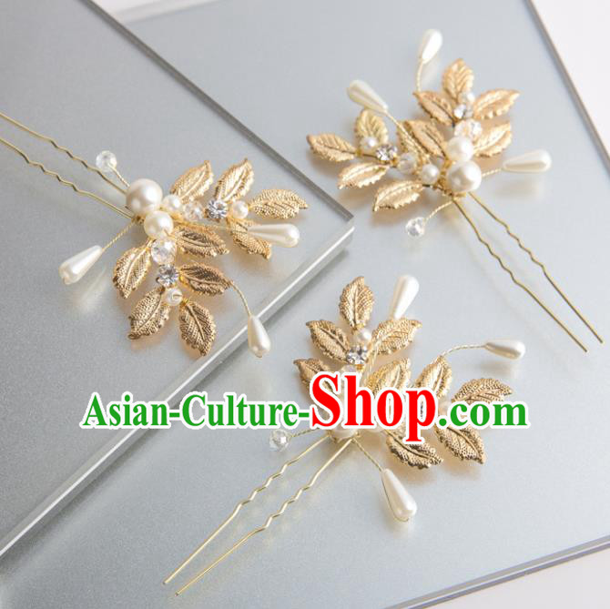 Handmade Classical Wedding Hair Accessories Bride Golden Hairpins Hair Stick for Women