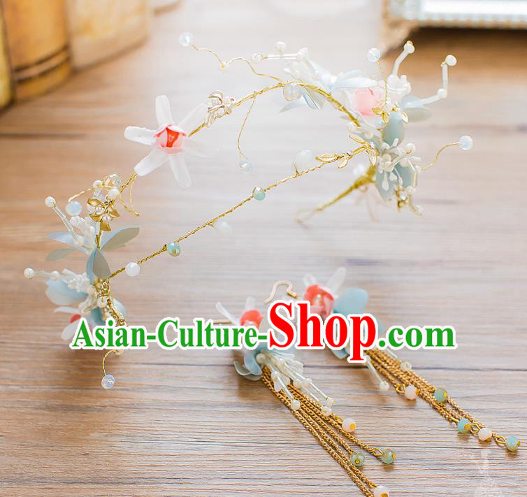 Handmade Classical Wedding Accessories Bride Flowers Hair Clasp and Tassel Earrings for Women