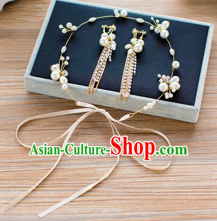 Handmade Classical Wedding Hair Accessories Bride Pearls Hair Clasp Headband for Women
