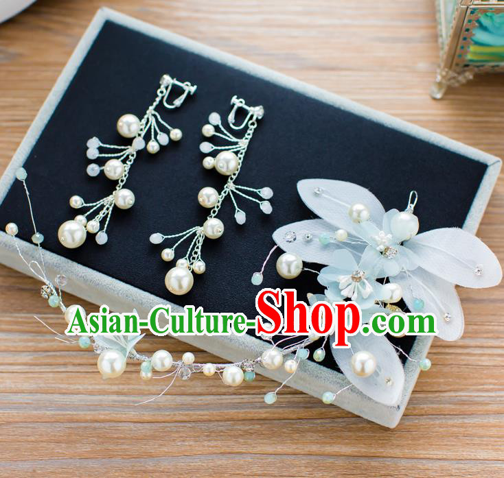 Handmade Classical Wedding Hair Accessories Bride Blue Flower Hair Clasp Headband for Women