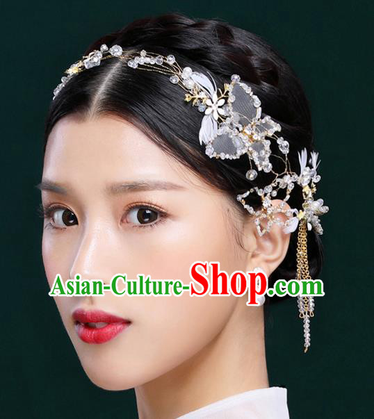 Handmade Classical Wedding Hair Accessories Bride Feather Crystal Hair Stick Tassel Headband for Women