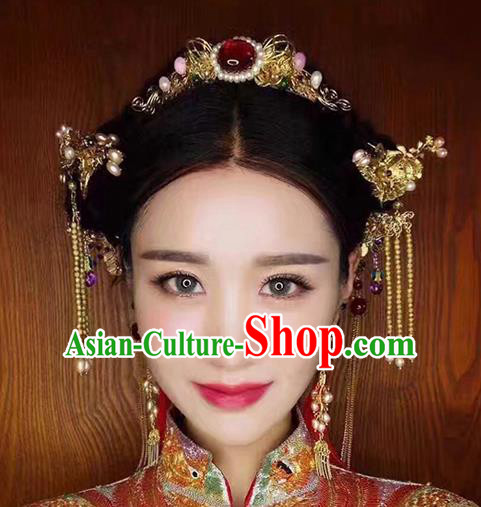 Chinese Handmade Classical Hair Accessories Ancient Palace Hairpins Phoenix Coronet Complete Set for Women