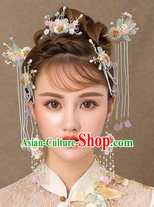 Chinese Handmade Classical Hair Accessories Ancient Bride Tassel Hairpins Complete Set for Women
