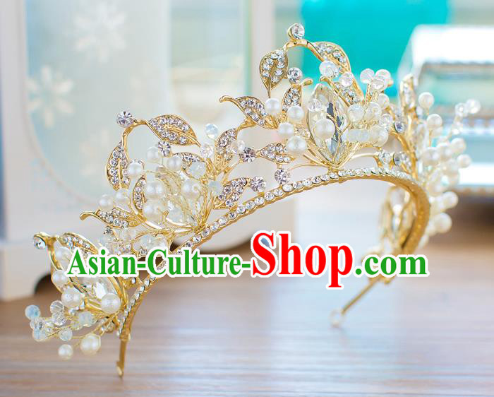 Handmade Classical Hair Accessories Baroque Crystal Golden Royal Crown Princess Coronet for Women