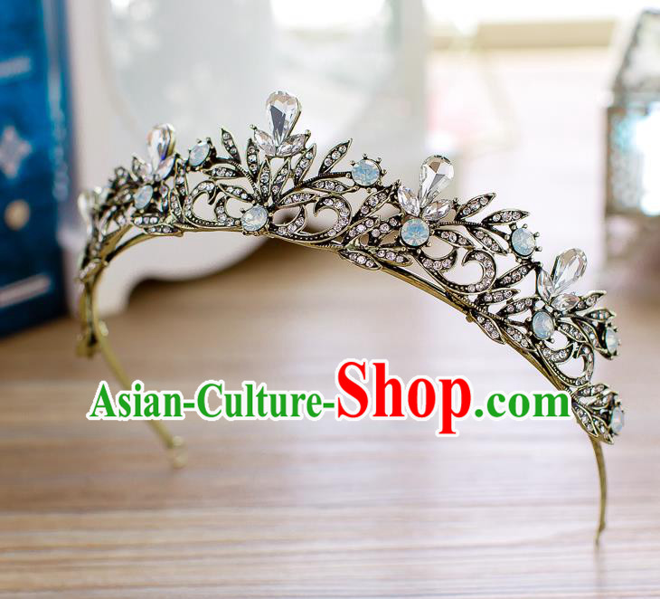 Handmade Classical Hair Accessories Baroque Crystal Leaf Royal Crown Princess Black Hair Clasp for Women